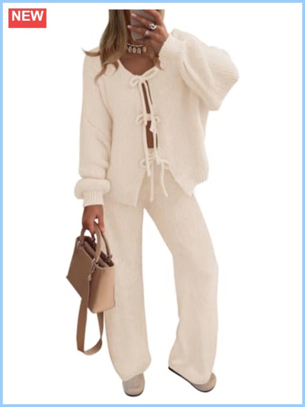 ZESICA Women's 2 Piece Lounge Pajama Set V-Neck Cardigan Wide Leg Pants